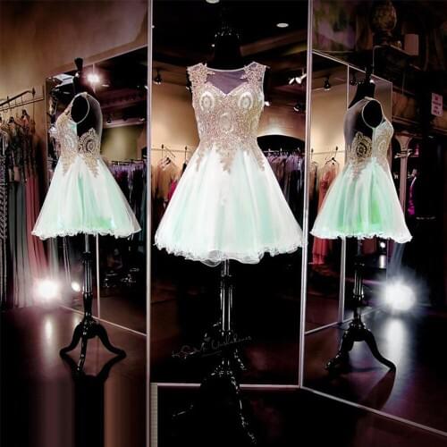 Vestido de Formatura Curto 8 Grade Graduation Dresses Cheap Homecoming Dress 2017 Mint Green Short Prom Dress Party Gowns Gold