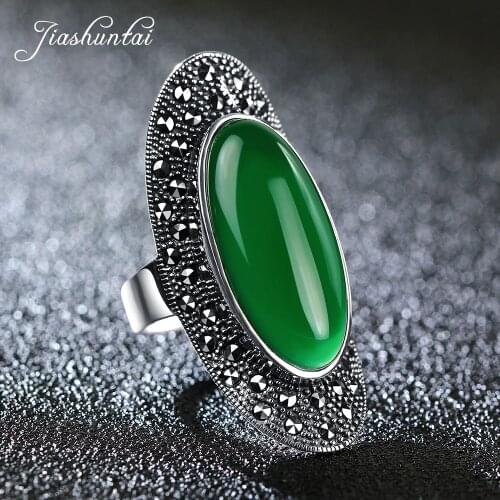 JIASHUNTAI Vintage 925 Sterling Silver Rings For Women Retro Big Wedding Rings Thai Silver Jewelry Female 4 Color