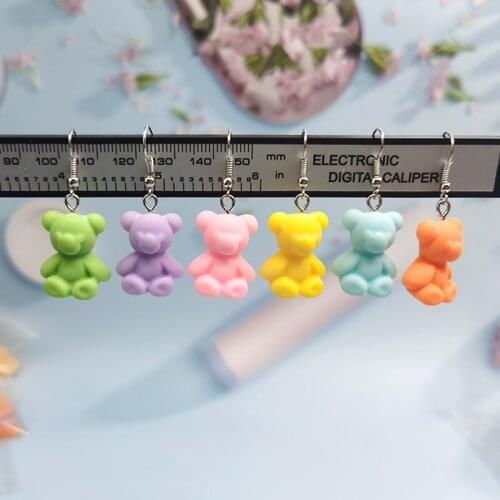 1Pair Fashion Cute Macarons Bear Earrings Girl Trendy Geometric Simulated Animal Drop Dangle Earing for Women Ladies EC133