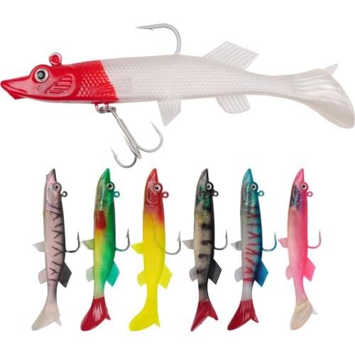 1PCS Simulation Lead Fishing Lure 13CM/35G Soft Bait Artificial baits with Blood trough hook and Single Hook Sea bass Carp Fish