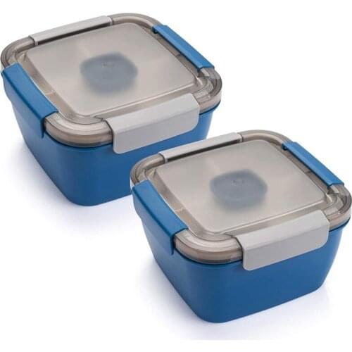 Salad Bowls with 3 Compartments Salad Lunch Containers to Go for Salad Toppings, Men, Women 2 Pack