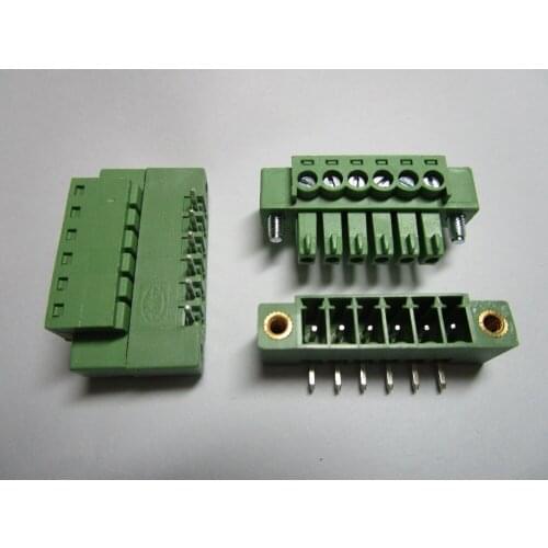 20 pcs With Embossmen Angle 6pin/way Pitch 3.5mm Screw Terminal Block Connector Green Color Pluggable Type with angle pin