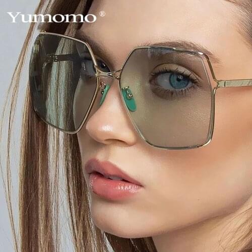 2021 Gradient Oversized Square Sunglasses Women New Luxury Brand Hollow Lens Vintage Alloy Sun Glasses Female Green Shades UV400