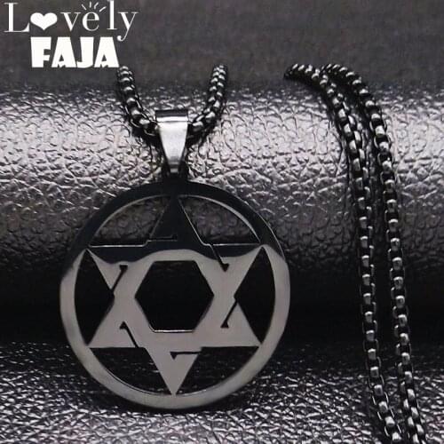 2021 Hexagonal Star Black Color Stainless Steel Necklaces for Women/Men Long Chain Necklace Jewerly collares largos N19611