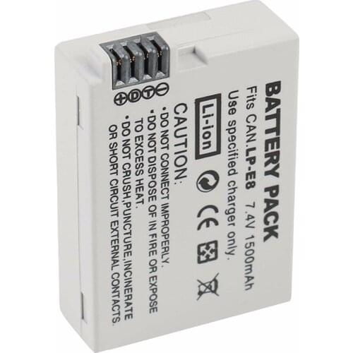 1500mAh LP E8 LP-E8 Replacement Camera Battery For Canon 550D 600D 650D 700D X4 X5 X6i X7i T2i T3i T4i T5i DSLR Camera Battery