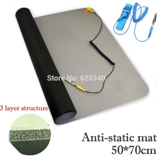 Free shipping 700*500*2.0mm Anti-Static Mat+Ground Wire+ESD Wrist for Mobile Computer Repair Antistatic Blanket,ESD Mat