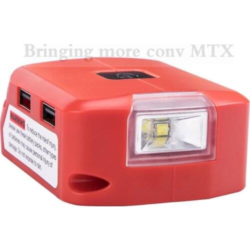 For Milwaukee 14.4V 18V Li-ion battery adapter LED Light Working Lamp Flashlight Torch with 2 USB port and one DC 12V output