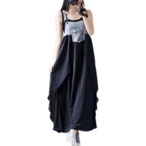 Jeans Chiffon Dresses Female Plus Size Summer Dress for Women 2021 New Fashion Spliced Denim Strap Dresses Sleeveless Suspender