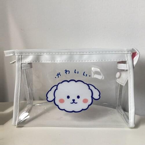 Kawaii Cute Large Capacity Transparent Cosmetic Bag Pencil Case for Girl Stationery Storage Bag School Supplies Travel Wash Bag
