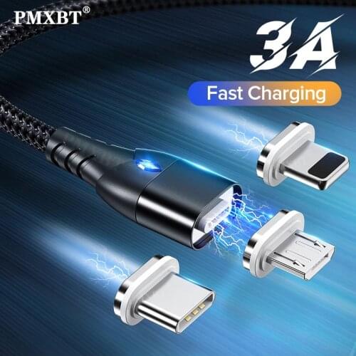 3A Magnetic Micro USB Type C Cable Magnet Fast Charging Phone Charger Cord For iPhone 12 11 Pro XS Max 6 7 8 Xiaomi Huawei Honor