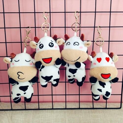 Cute Soft Cow Dolls Plush Toy Women Bag Keychain Little Pendant Decoration Fashion Key Ring Stuffed Toys For Girls Children Gift
