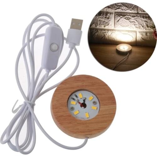 Handmade Resin Art Mini Thin LED Wood Display Base Resin Display Round Wooden Night Base Resin Ornament Stand DIY Crafts
