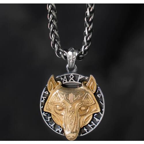 Viking wolf Knot Fenrir necklace for men nordic Viking wolf stainless steel pendant