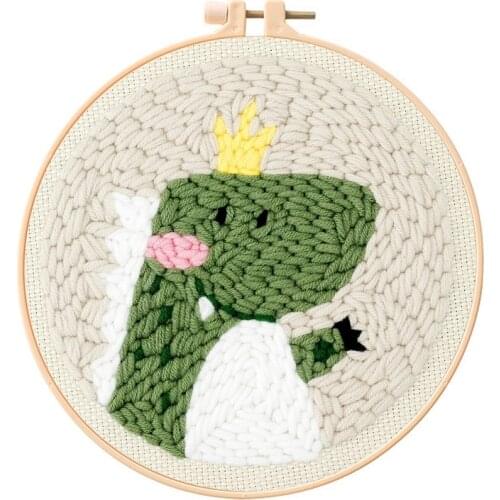 Dinosaur Punch Needle Starter Kit, Beginner Punch Needle Kit with Adjustable Hoop, Yarn, Burlap with a Pattern, English Manual