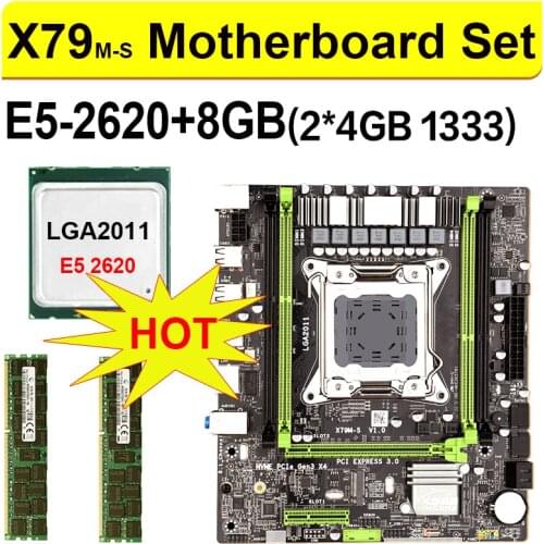 X79 M-S motherboard set LGA 2011 E5 2620 CPU 2 x 4GB = 8GB DDR3 1333Mhz 10600 ECC REG Memory Set M-ATX combos Nvme M.2 SSD