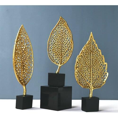 Nordic Iron Art Golden Leaf Ornaments Crafts Modern Home Decorations Living Room Wine Cabinet Porch Desktop Decoration Ornaments