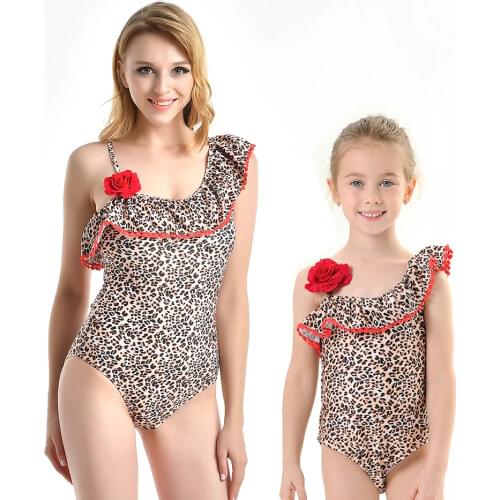 2020 New Beachwear Mum and Me Swimsuit One Piece Monokini Animal Skin Print Swimsuit Baby Girl and Women Family Swimwear