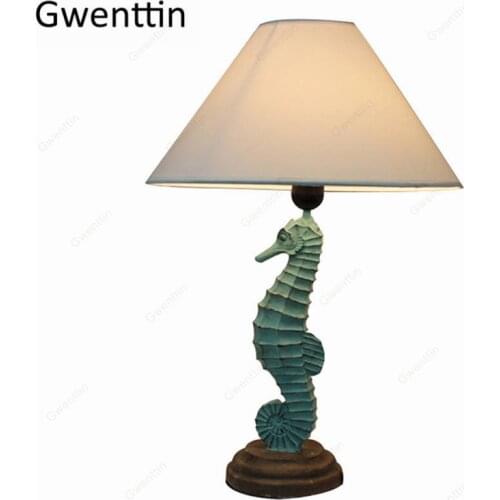 Resin Seahorse Table Lamp Mediterranean Standing Desk Led Light Fixtures for Kid Childrens Room Bedroom Luminarias Gift Decor