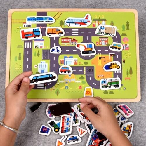 Educational Early Learning Magnetic Puzzle Kids Wooden Toys For Children 3d Puzzle Animal-traffic Scenes Intelligence Juguetes