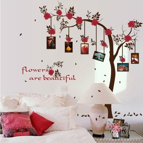 Rose Flower Tree Photo Album Wall Sticker Kids Arts Decal Wallpaper Valentines Day with Pockets