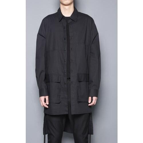 New Printed medium length shirt mens Korean fresh casual work clothes long sleeve shirt lovers trend shirts