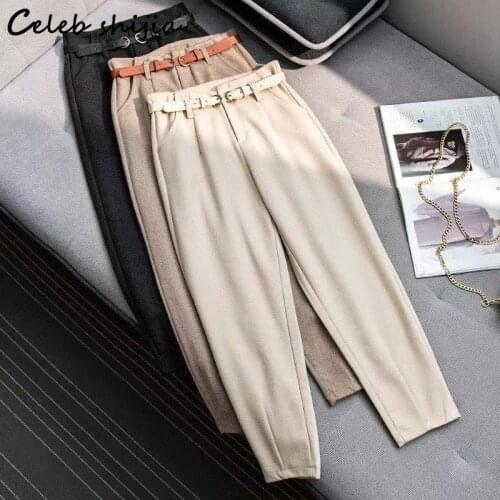 High Waist Harem Pants Woman Wool Trousers Fall 2021 Apricot Vintage Bottom Korean Fashion Cashmere Pants Mom Winter