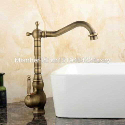 GIZERO Bathroom Sink Mixer Deck Mounted Antique Retro Hot and Cold Single Handle Single Hole Kitchen Swivel Mixer Tap GI05