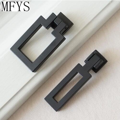 Modern Black Square Cabinet Handle Door Knob Dresser Knobs Drop Ring Drawer Pull Handles Drop Kitchen Cupboard Knobs