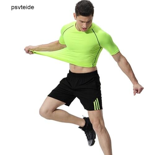 Psvteide Sports Sets Running 2 Pieces Gym Set Man Fitness Workout T-shhirts Compression Jumpers Workout Atheletics Gymwear Mens