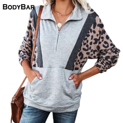 Plus Size Loose Female Clothes Patchwork Leopard Print Sweatshirts For Streetwear Turndown Neck Oversize Women Tops Pullover 3XL