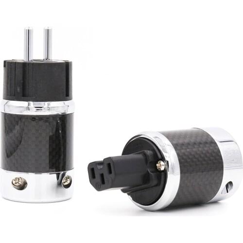Furukawa style Carbon Fiber Copper Rhodium Plated Schuko EU AC Power Plug IEC Female