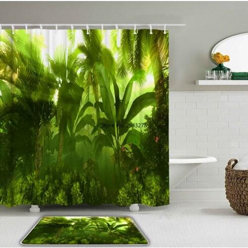 Tropical Rain Forest Natural landscape Shower Curtain Set 3D Waterproof Curtains Bathroom Rug Toilet Anti-skid Bath Mat