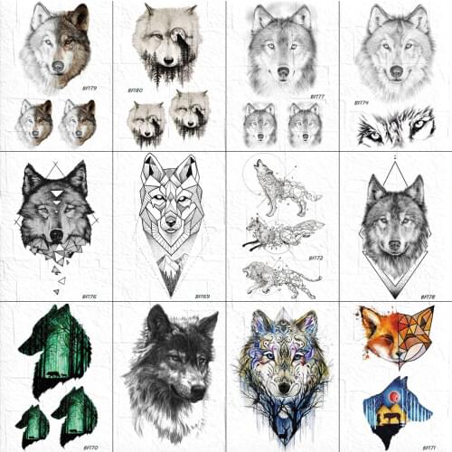 VANKIRS Men Body Arm Art Temporary Tattoos Paper Forest Wolf Fake Tatoos Black Women Ankle Fox DIY Tattoo Water Transfer Sticker