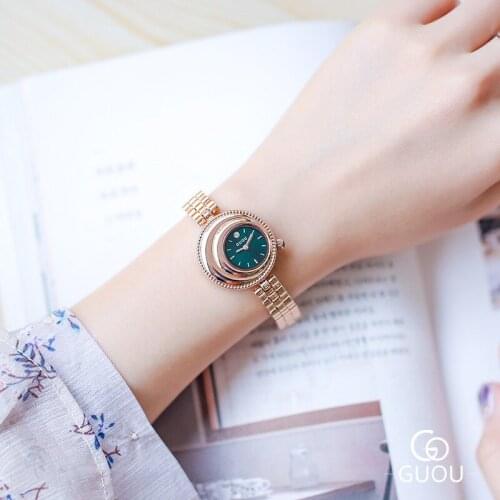 2019 Ladies Stacked round dial one zircon stone Korean style thin small chain steel watchband female Quartz Watches G8207