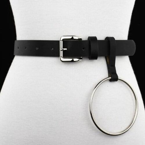 Women Belt Big Ring Decorated Waist Belt Silver Metal Pin Buckle Waistband Ladies Female PU Leather Belt Strap for Jeans