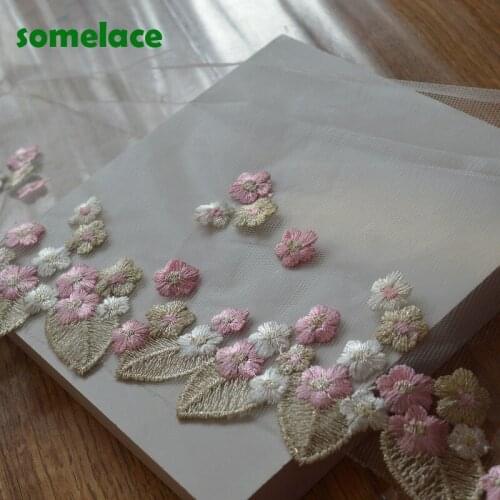 1~2~3Yds 20cm Wide Translucent Gauze Gold~Pink Fluorescent Embroidery Floral Lace High Quality Lace Fabrics Embroidered Lace