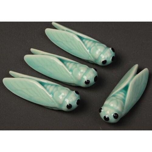 4pcs/set Green Cicada Chopstick Stand Chopstick Rack Rest Kitchen Art Craft Dinnerware Ceramic Chopstick Holder Tableware