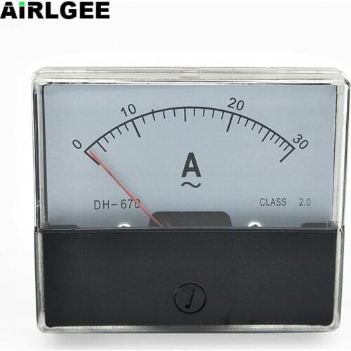 60x70mm Square Panel AC0-30A Class 2.0 Current Ammeter Analogue Amperemeter