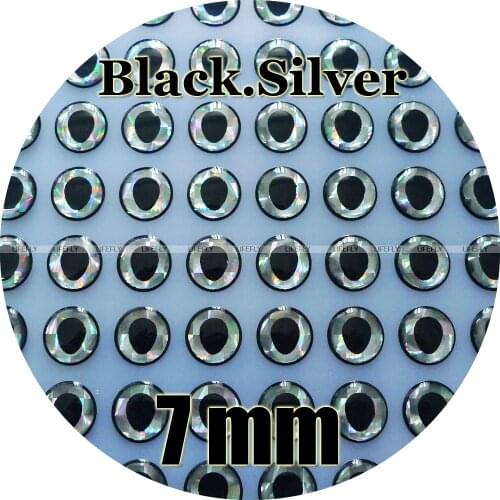 7mm 3D Black.Circle.Silver / Wholesale 700 Soft Molded 3D Holographic Fish Eyes, Fly Tying, Jig, Lure Making