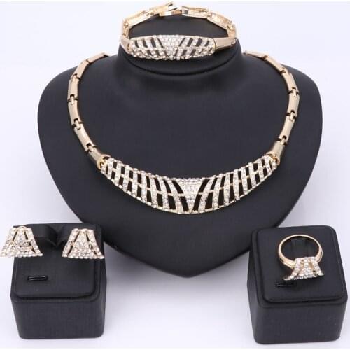 African Beads Jewelry Sets For Wome Nigerian Design Crystal Necklace Earring Wedding Dubai Gold ColorJewelry Accessories