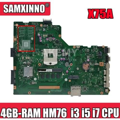 Akemy X75A Mianboard For ASUS X75VB X75A X75VD X75V X75VC laptop motherboard 4GB-RAM HM76 SLJ8E Support i3 i5 i7