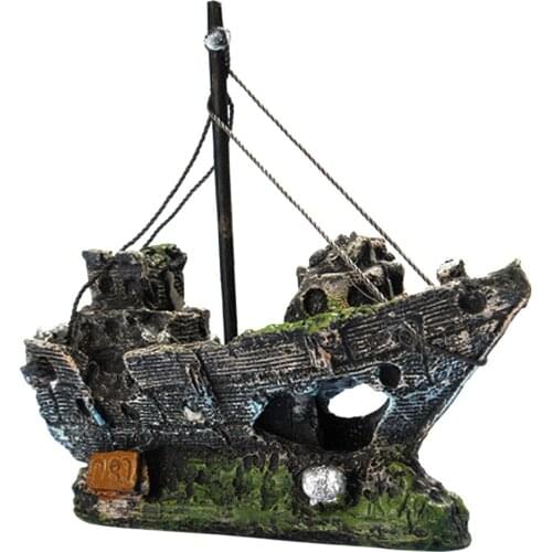 Aquarium Fish Tank Ship Boat Wreck Ornament View Aquarium Rockery Hiding Cave Tree Fish Tank Ornament Decoration Home Accessorie