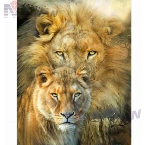 5D DIY Full Drill Square & Round Diamond Painting Rhinestone Diamond Embroidery Couple of Lions 3D Diamond Pictures Wall Art