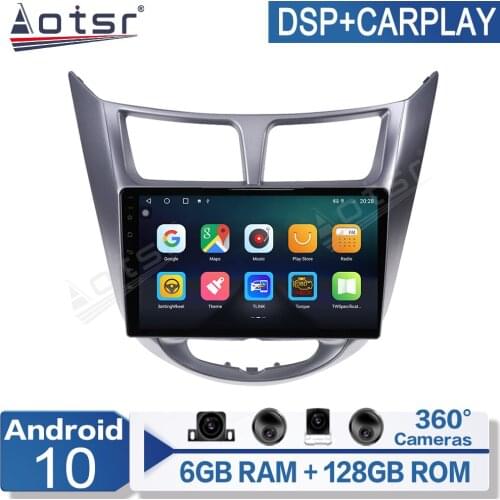 6+128G Android 10 For Hyundai solaris 2010-2016 Auto Surround View Camera Car Multimedia Player Stereo Radio GPS Navigation