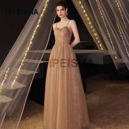 Glittery V-Neck Backless Beading Evening Dresses Sleeveless A-Line Spaghetti Strap Prom Party Gown robe de soirée de mariage