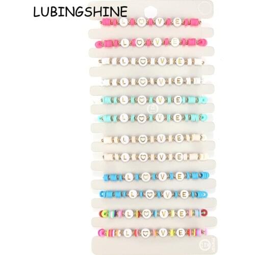 Boho 12pcs/lot Couple Acrylic Letter Love Bead Bracelet Set Braided Adjustable Rope Chain Handmade Soft Clay Anklet Jewelry