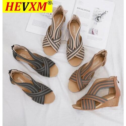2021 Simi Slope Heel Sandals Womens Mid-heel 2021 Summer New European Fashion Casual Bag Heel Zipper Roman Shoes Ladies Sandals
