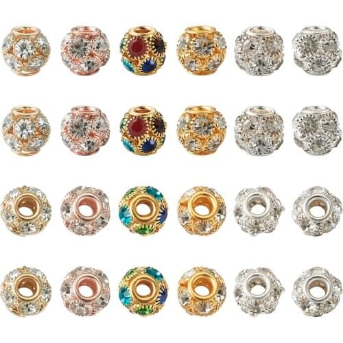 30pcs/lot Mixed Color Metal Brass Beads 8mm/12mm Round Rhinestone Spacer Beads for Women Charm Bracelet DIY Jewelry Findings