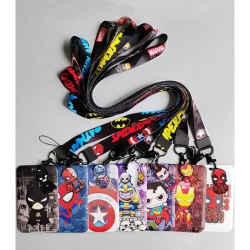 1 Set Disney Super Hero Card Cases Card Lanyard Key Lanyard Cosplay Badge ID Cards Holders Neck Straps