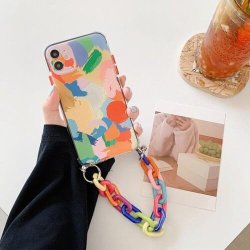 Graffiti Armband Telefoon Gevallen Voor Case for iPhone 12 Pro 11Pro Max X XR 7 8 Plus 12 Mini kleurrijke Ketting Soft TPU Cover